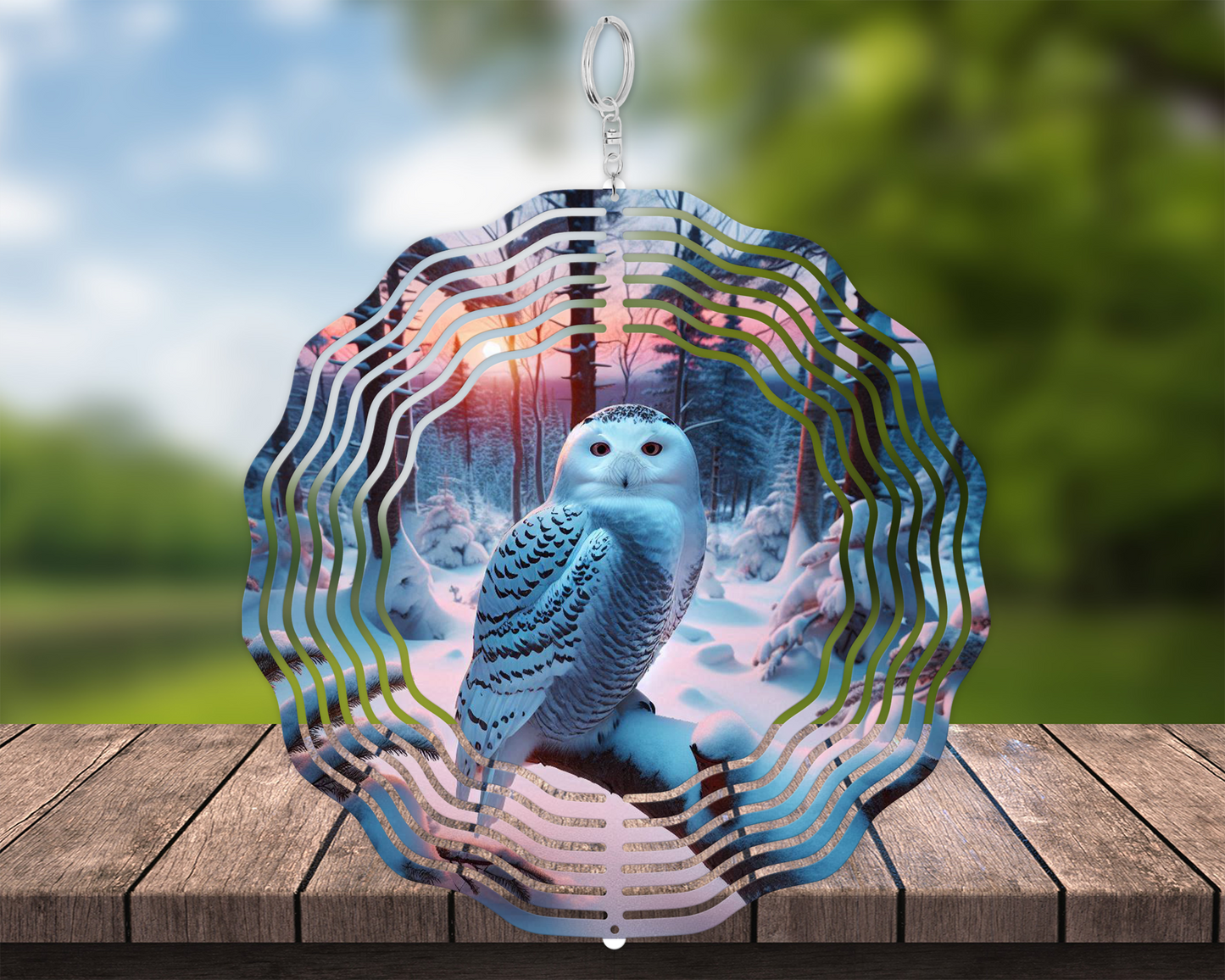 Snow Owl Wind Spinner, Nature Inspired Housewarming Gift, Hanging Wind Spinner for Porch, Owl Lover Gift for Her, Garden Decor for Mom