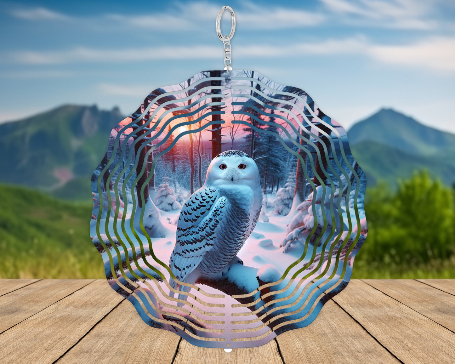 Snow Owl Wind Spinner, Nature Inspired Housewarming Gift, Hanging Wind Spinner for Porch, Owl Lover Gift for Her, Garden Decor for Mom