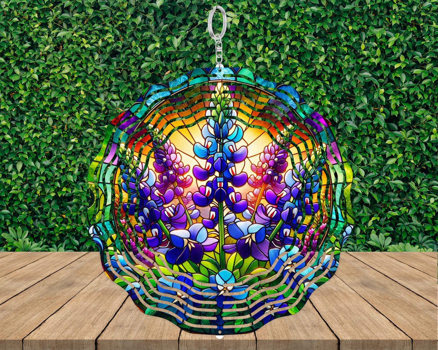 Vibrant 3D Texas Blue Bonnets Sunset Spinners Faux Stained Glass