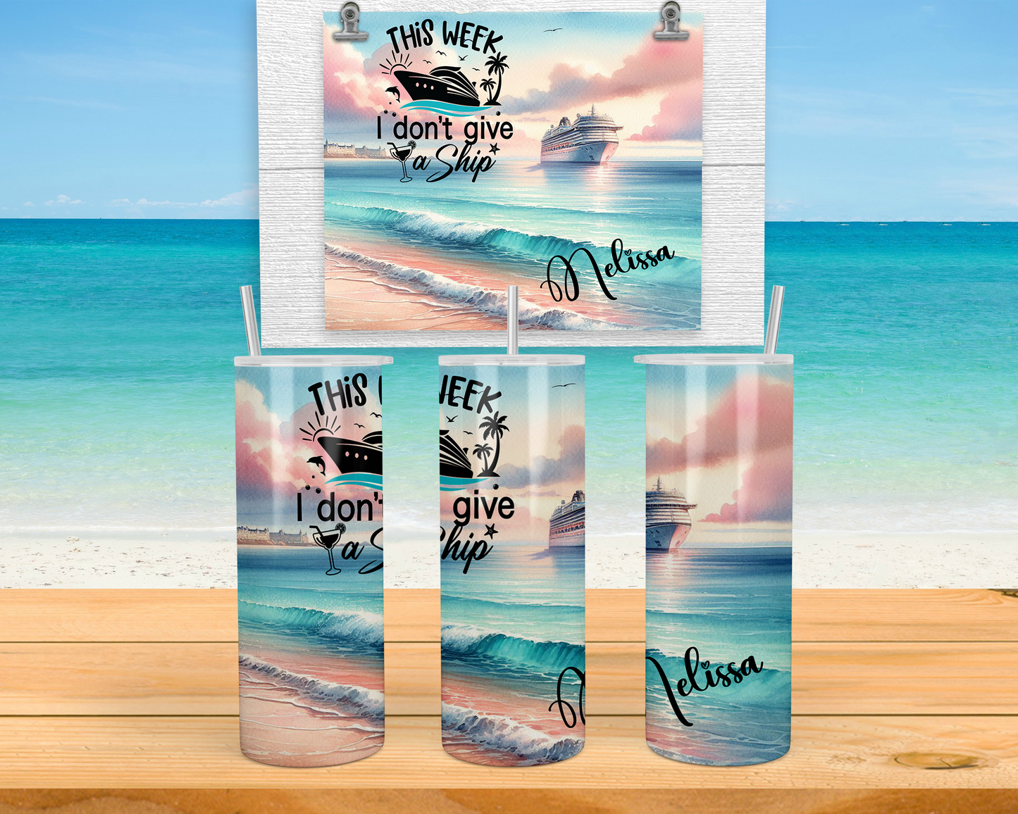 This Weekend I Don't Give A Ship Tumbler, Personalized Beach Vacation Name Tumbler Cup, Custom Girls Trip Skinny Cup, Personalized Cruise