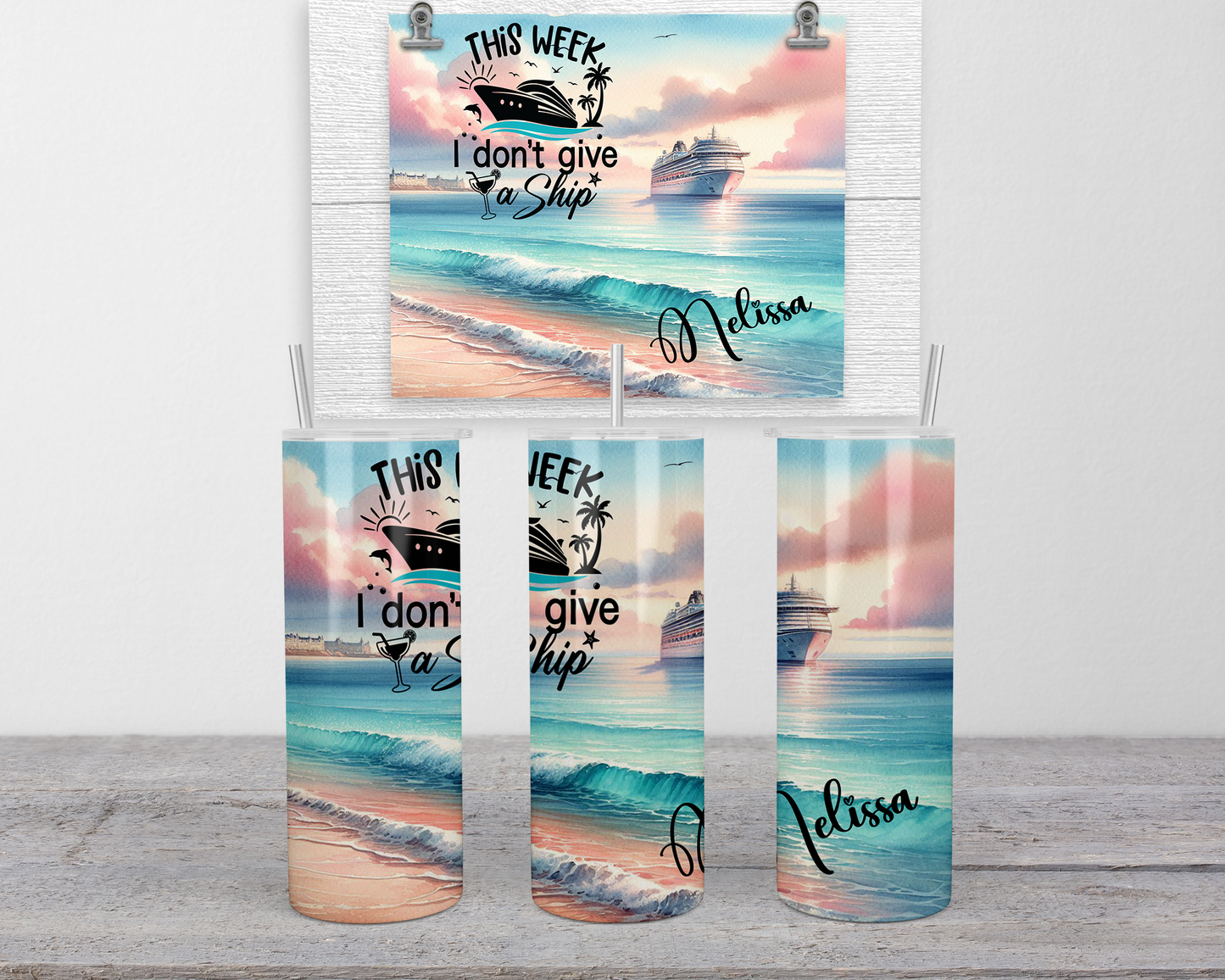 This Weekend I Don't Give A Ship Tumbler, Personalized Beach Vacation Name Tumbler Cup, Custom Girls Trip Skinny Cup, Personalized Cruise