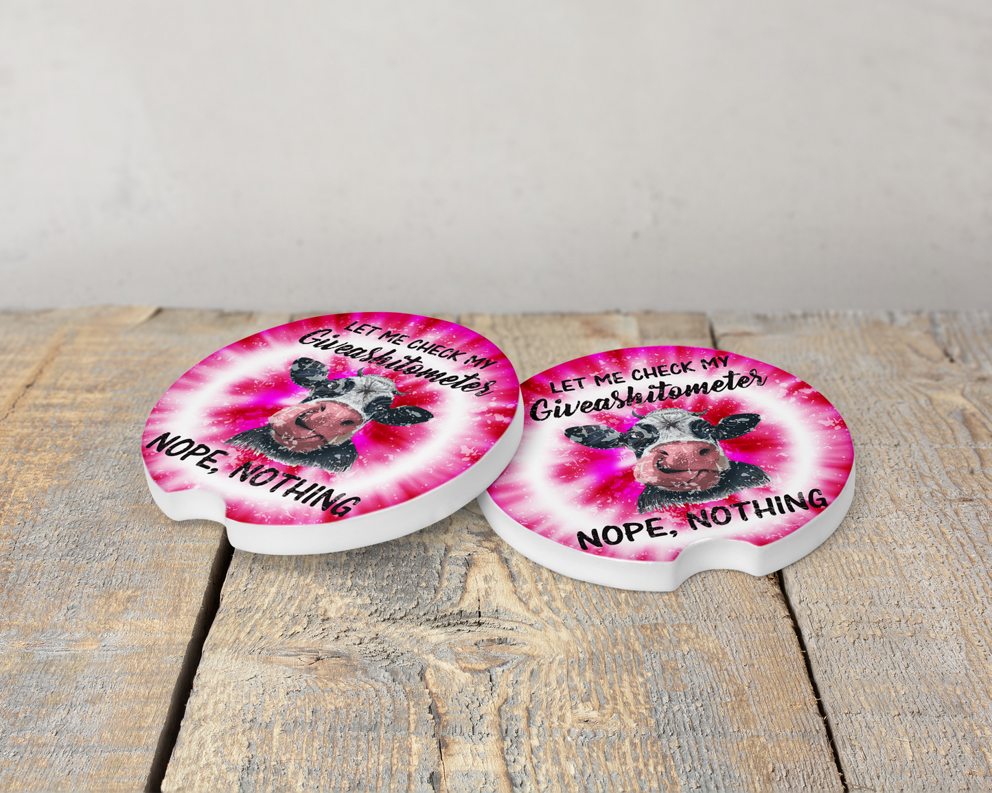 Colorful Ceramic Car Cup Holders, Set of 2 with Funny Cow and Tie Dye Pattern