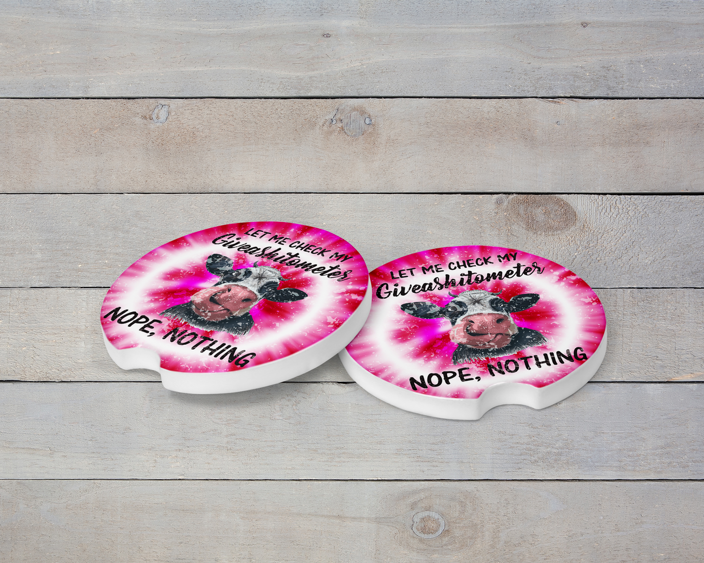 Colorful Ceramic Car Cup Holders, Set of 2 with Funny Cow and Tie Dye Pattern