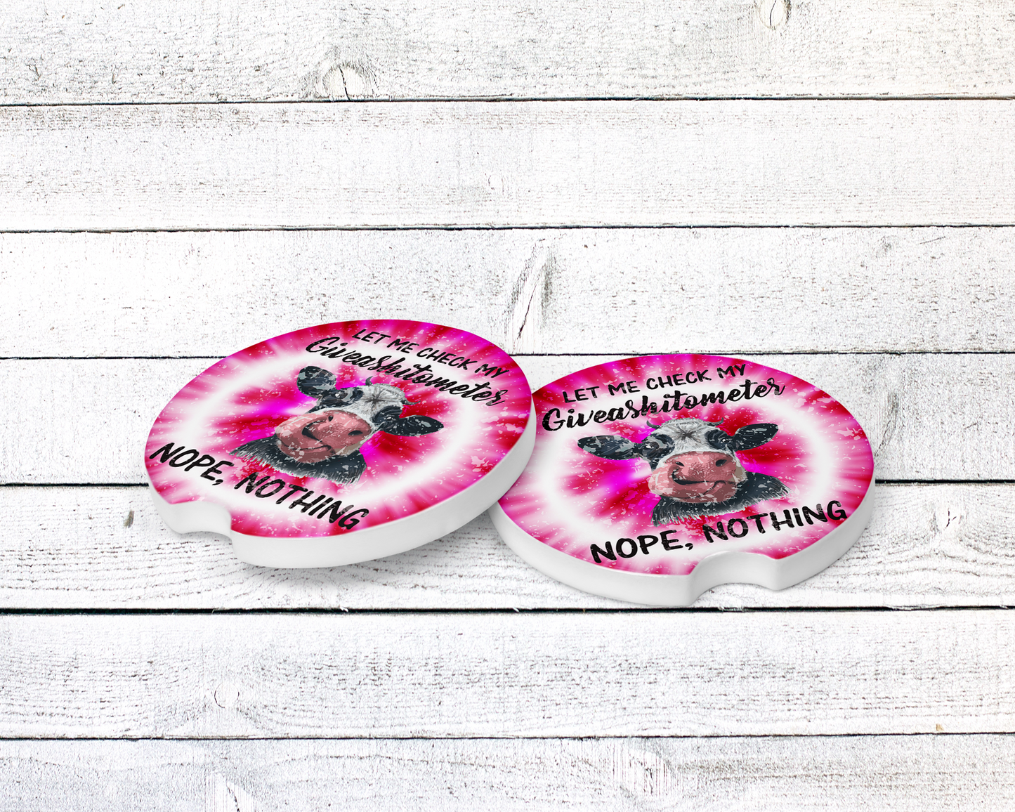 Colorful Ceramic Car Cup Holders, Set of 2 with Funny Cow and Tie Dye Pattern