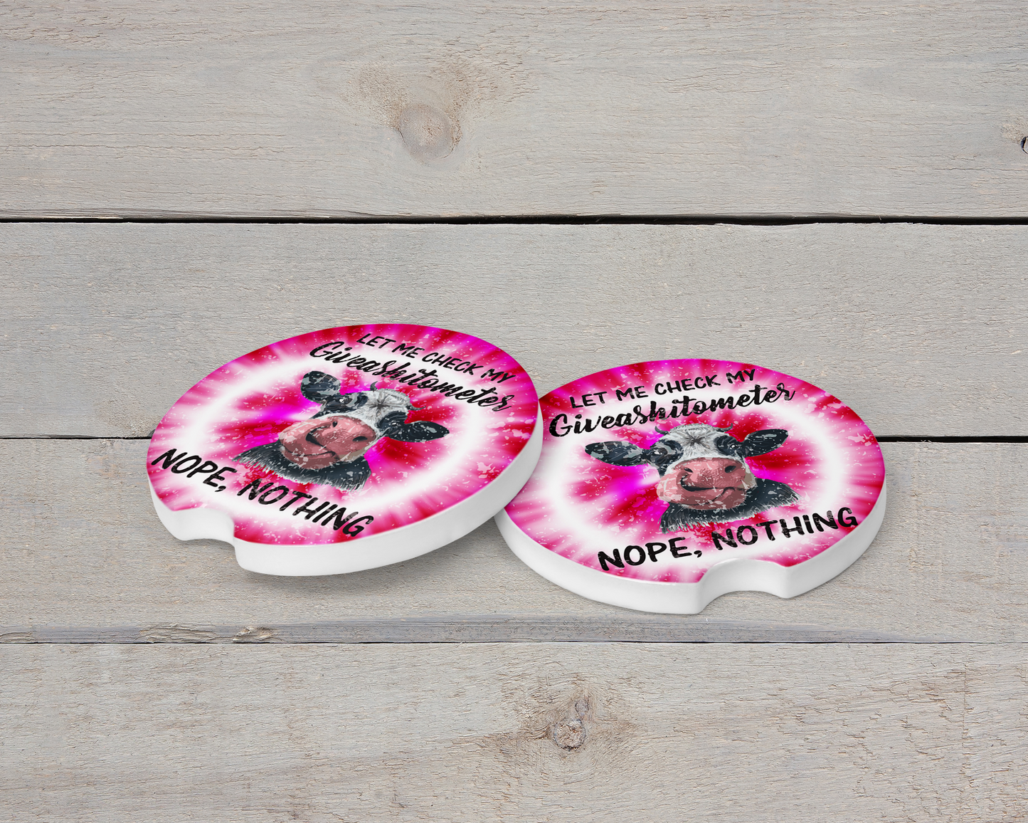 Colorful Ceramic Car Cup Holders, Set of 2 with Funny Cow and Tie Dye Pattern
