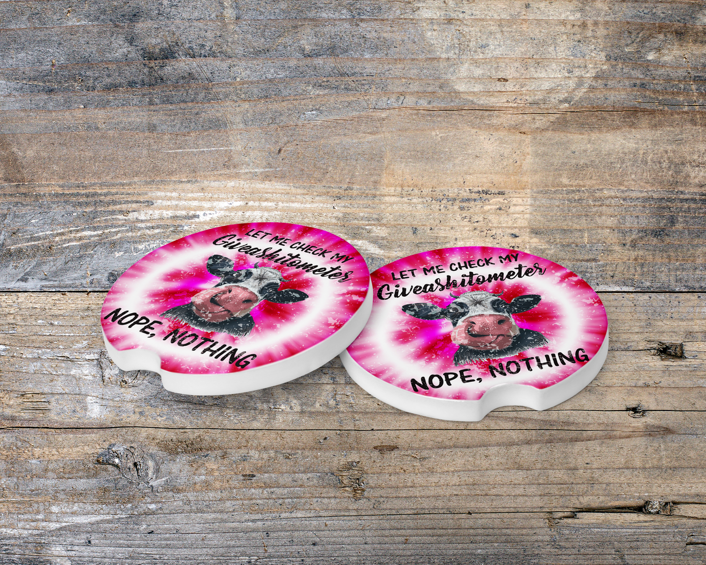 Colorful Ceramic Car Cup Holders, Set of 2 with Funny Cow and Tie Dye Pattern