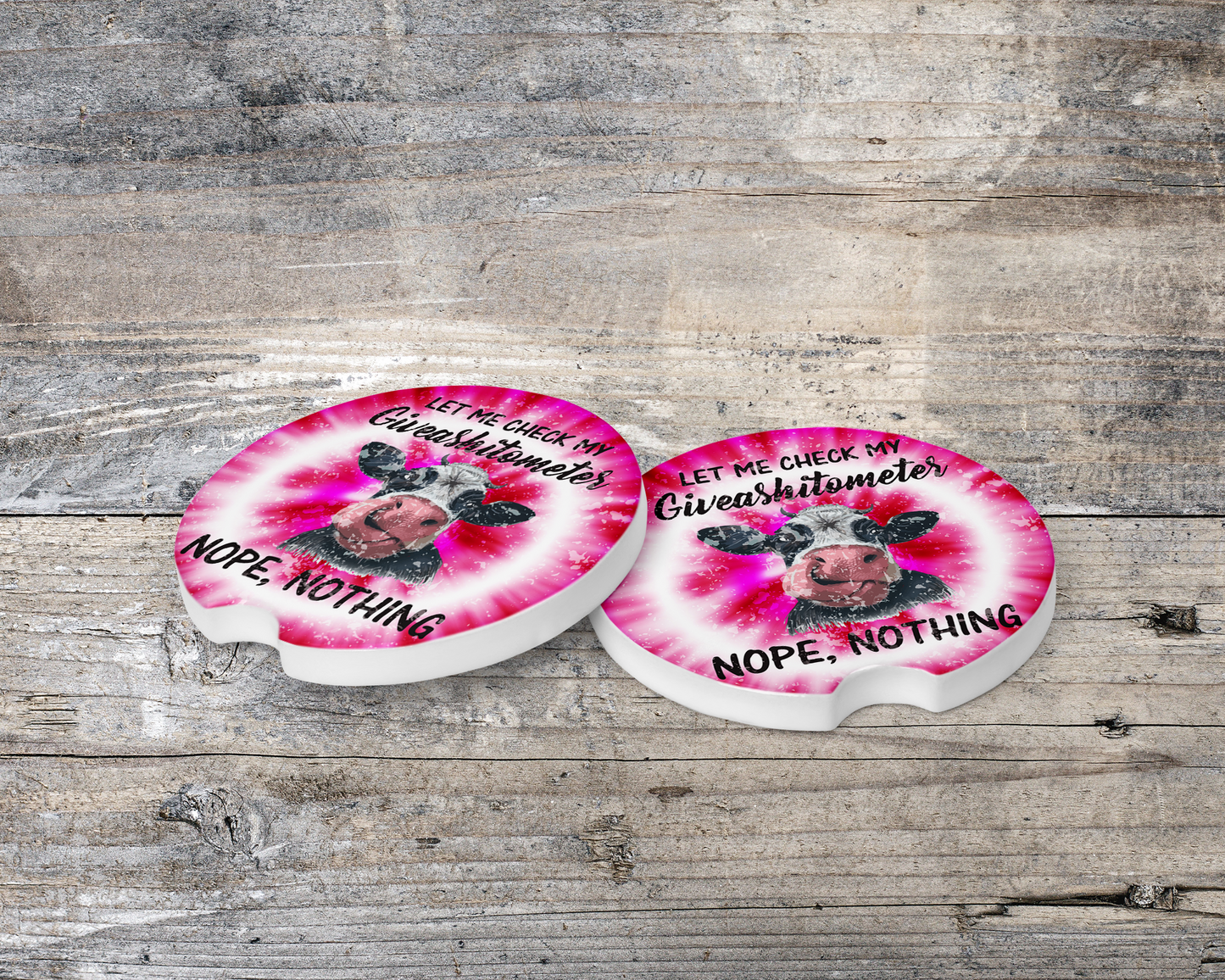 Colorful Ceramic Car Cup Holders, Set of 2 with Funny Cow and Tie Dye Pattern