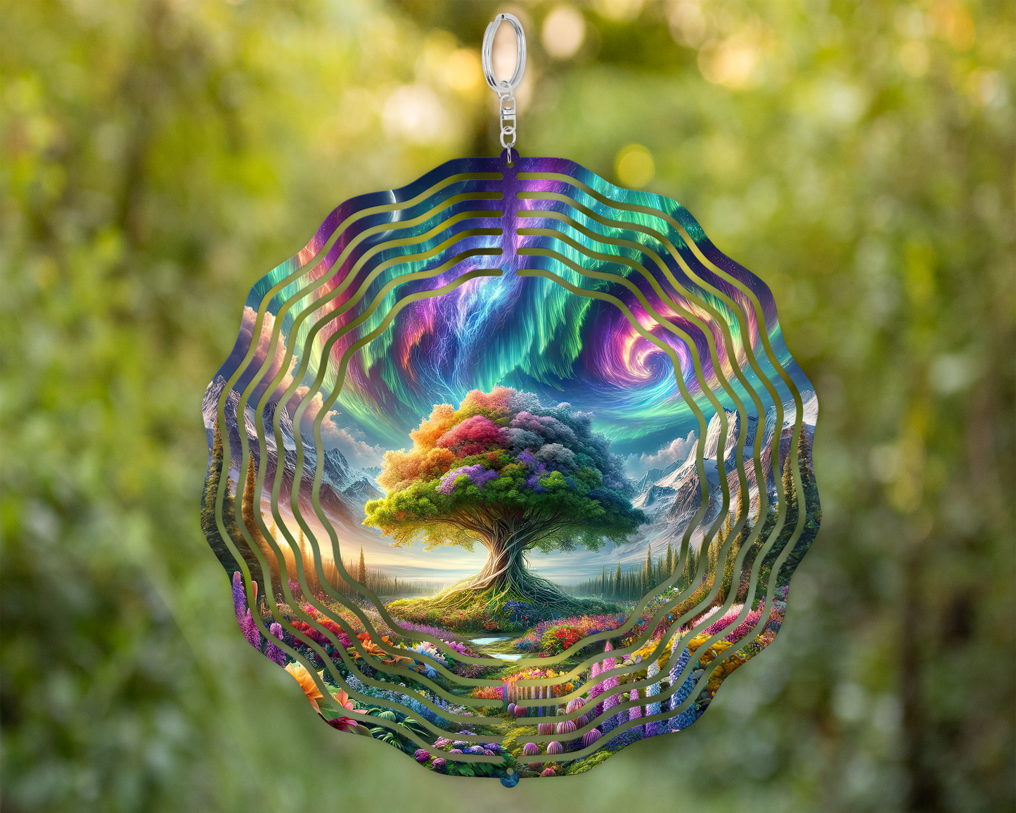 Vibrant Tree of Life Northern Lights Wind Spinner, Mountain Valley Wind Spinner
