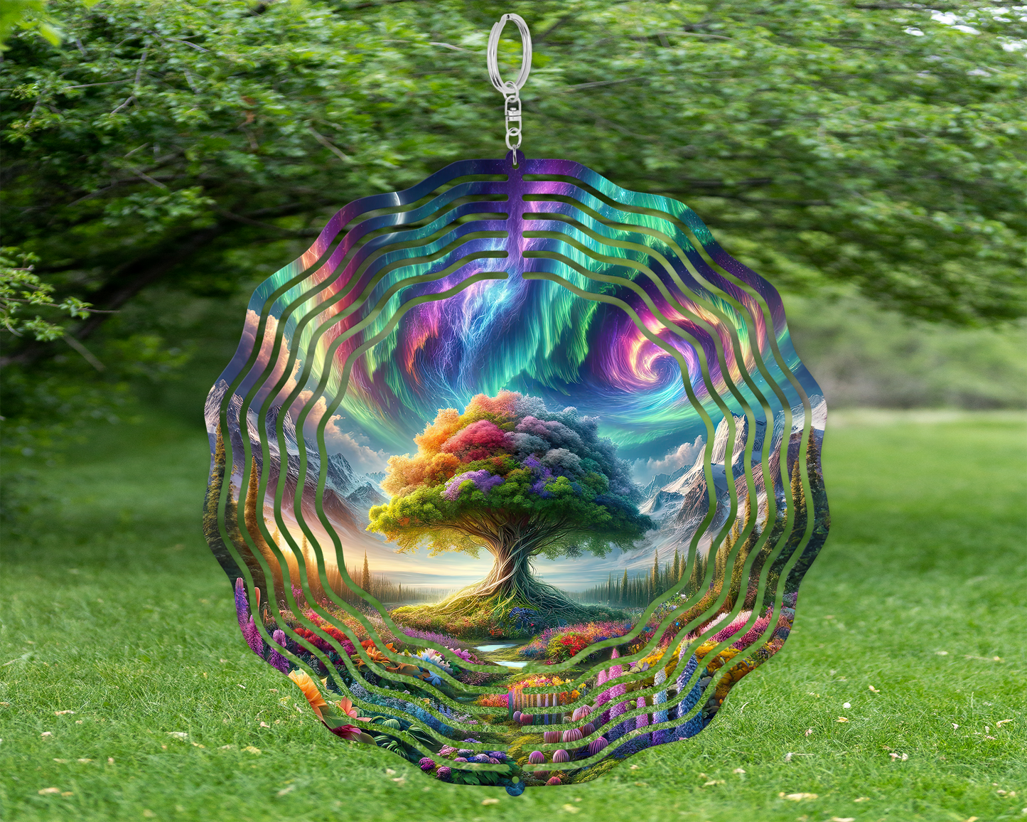 Vibrant Tree of Life Northern Lights Wind Spinner, Mountain Valley Wind Spinner