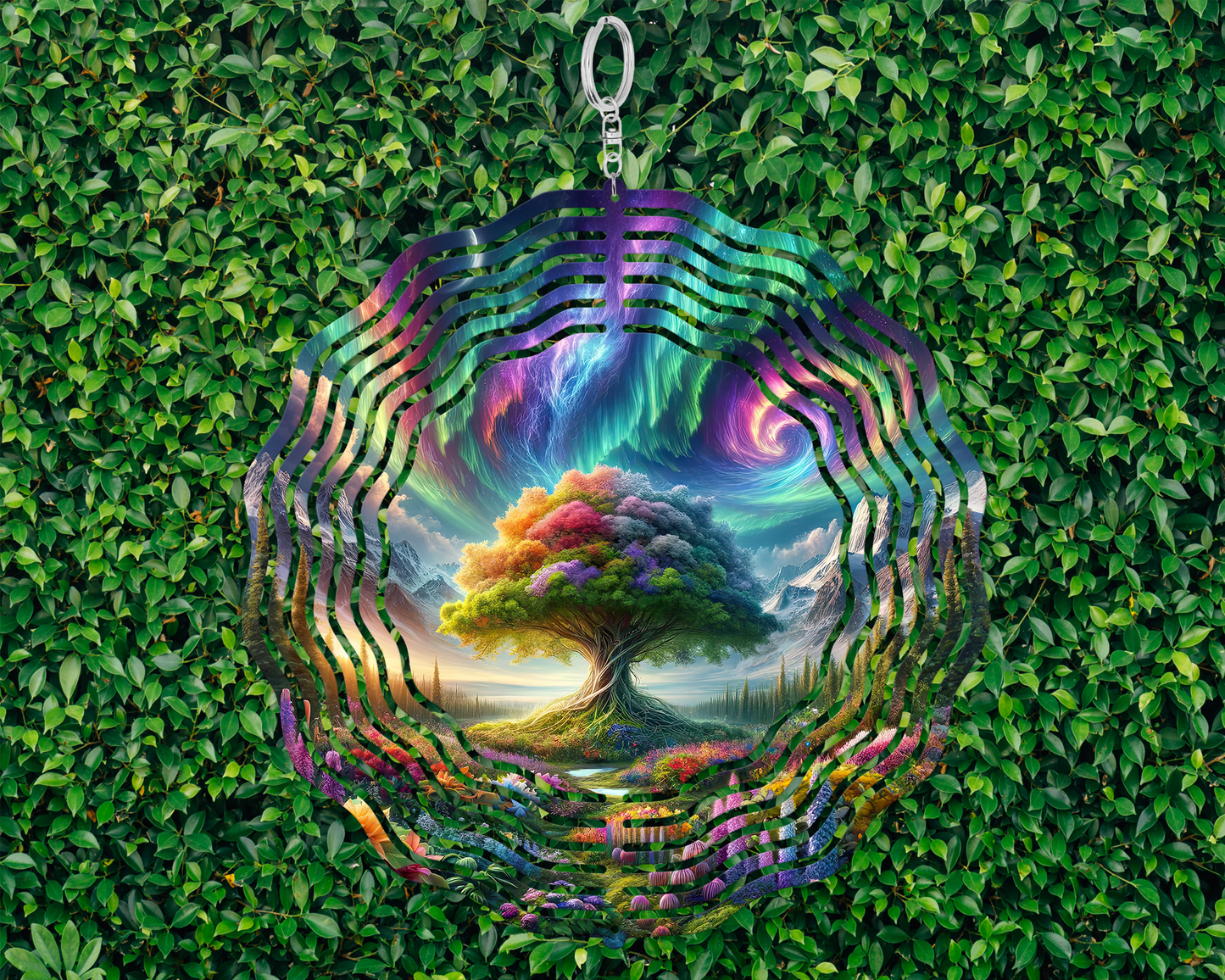 Vibrant Tree of Life Northern Lights Wind Spinner, Mountain Valley Wind Spinner