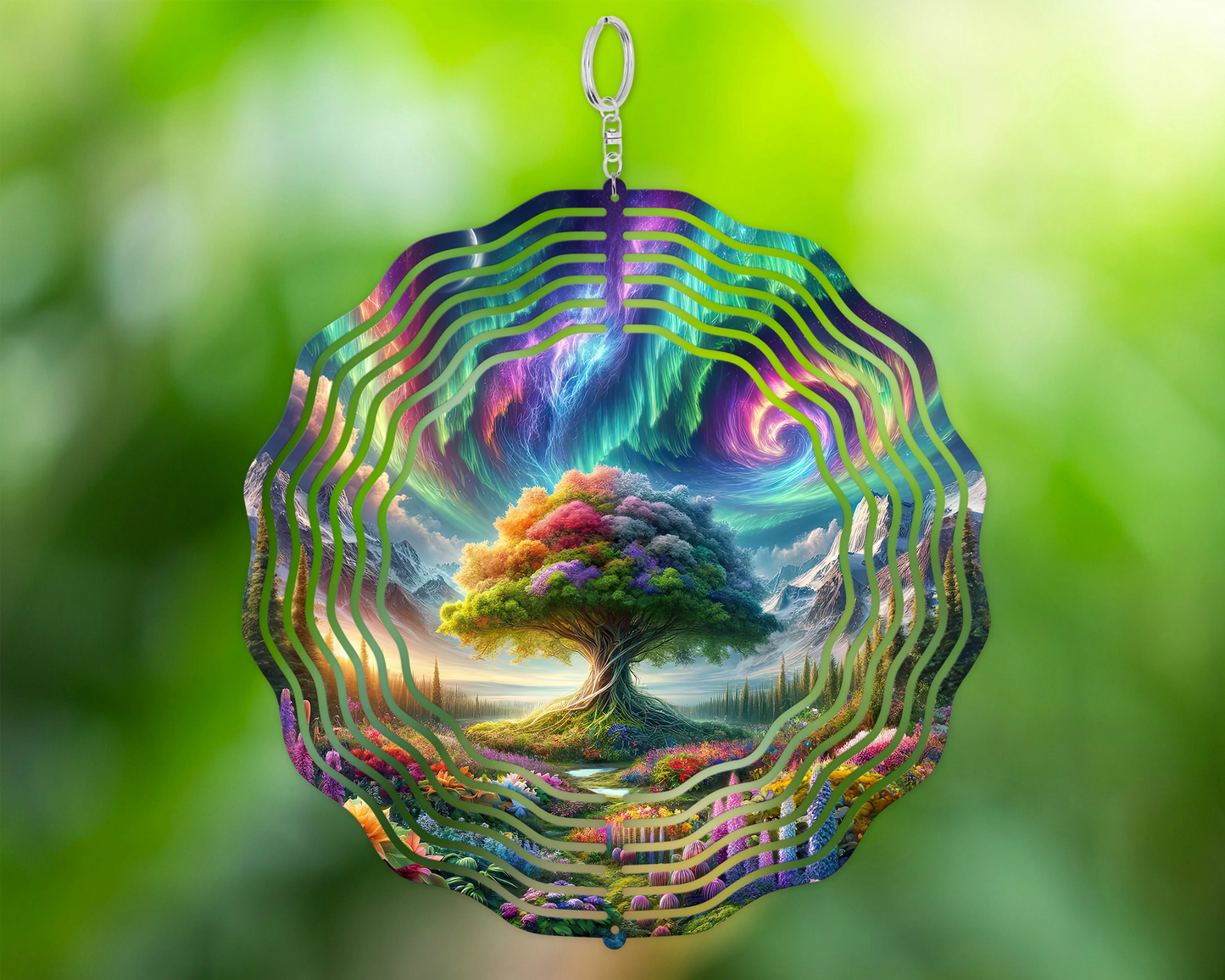 Vibrant Tree of Life Northern Lights Wind Spinner, Mountain Valley Wind Spinner