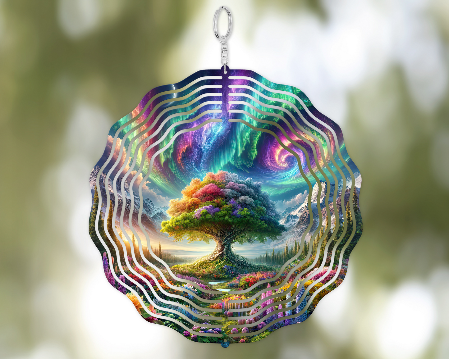 Vibrant Tree of Life Northern Lights Wind Spinner, Mountain Valley Wind Spinner