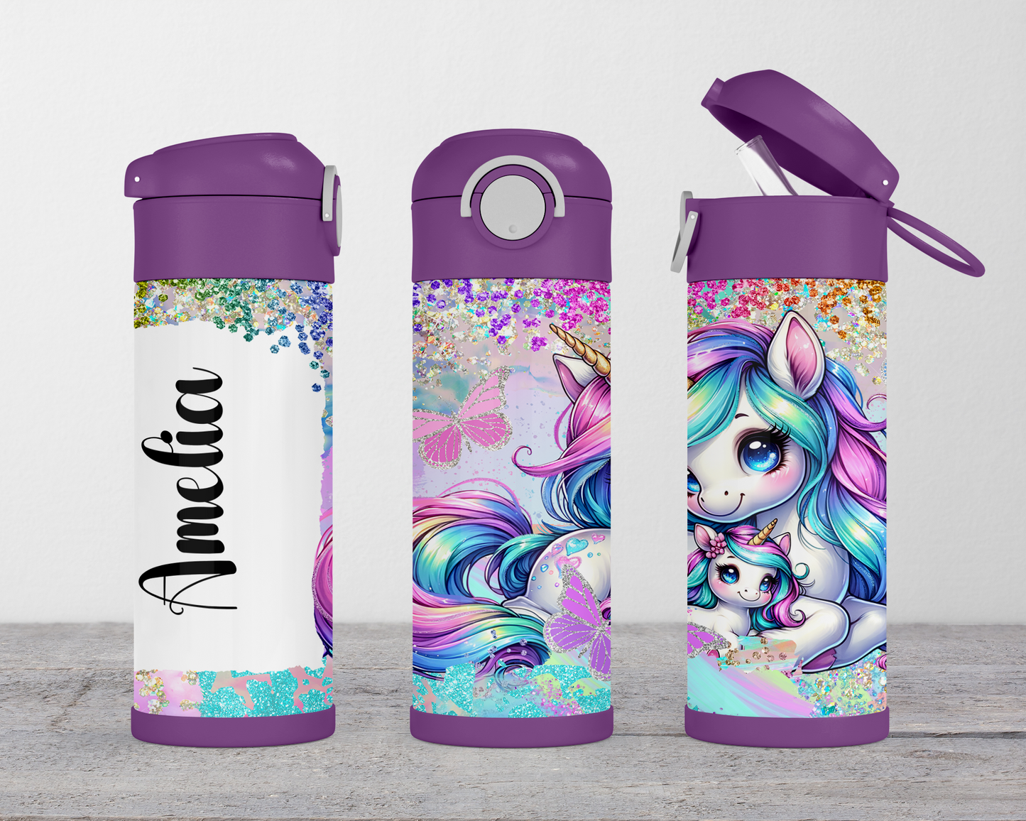 Personalized Unicorn Kids Tumbler - 12oz Flip Top Water Bottle for School Birthdays