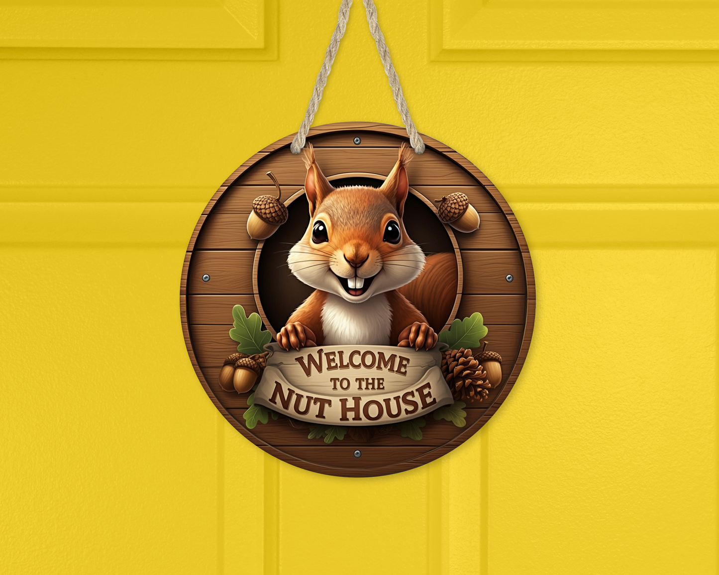 Unique 10' Round Nut House Door Wreath with Cute Squirrel, Front Door Decor, Unique Gift for Squirrel Lover, Unique Door Decor, Quirky Sign