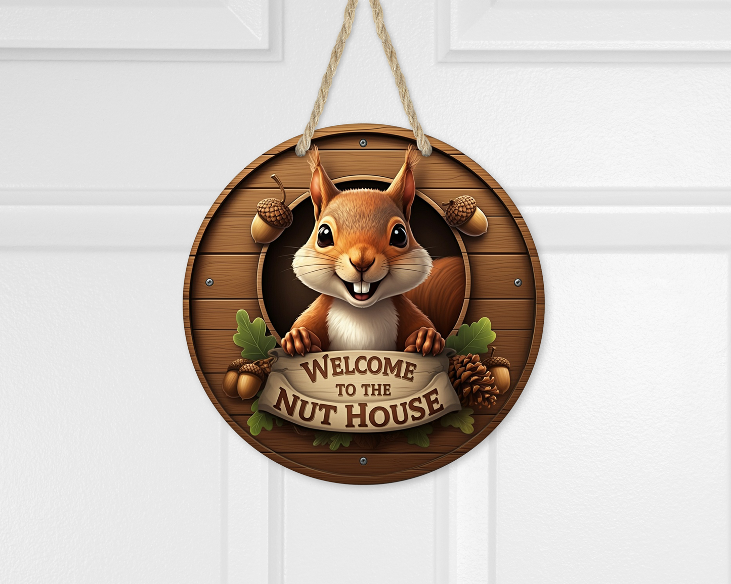 Unique 10' Round Nut House Door Wreath with Cute Squirrel, Front Door Decor, Unique Gift for Squirrel Lover, Unique Door Decor, Quirky Sign