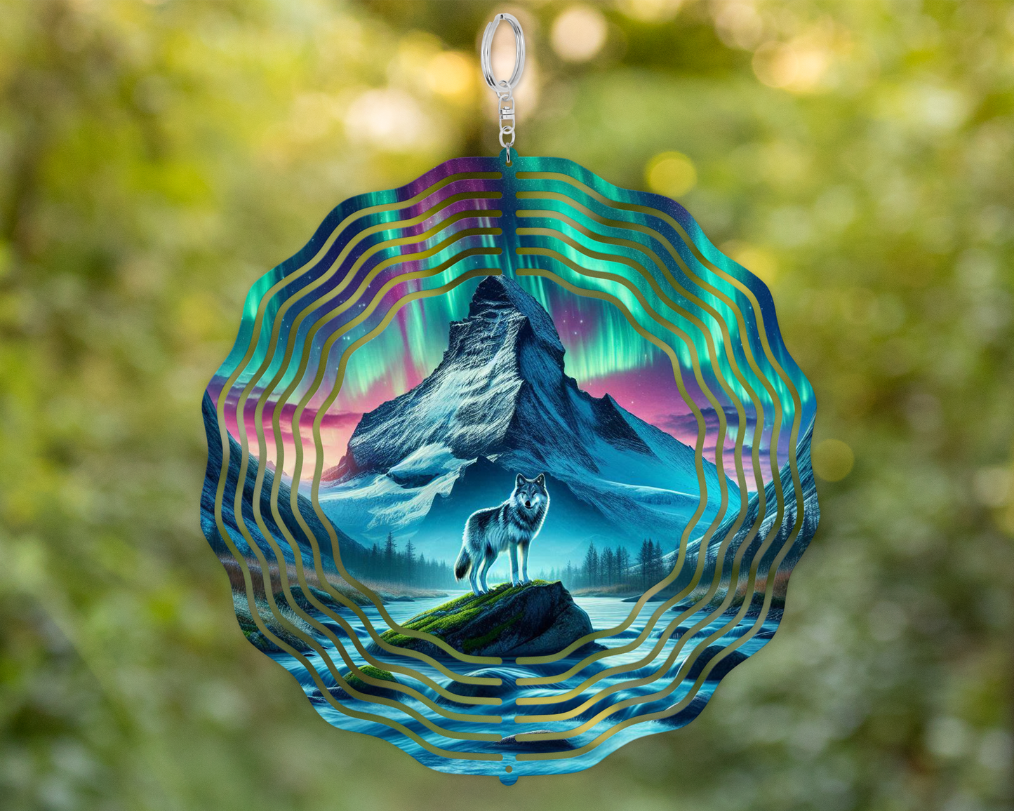 Wolf Garden Decoration, Northern Lights Wind Spinner, Unique Gifts For Mothers Day, Vibrant Garden Wind Spinner, Hanging Wind Spinner for