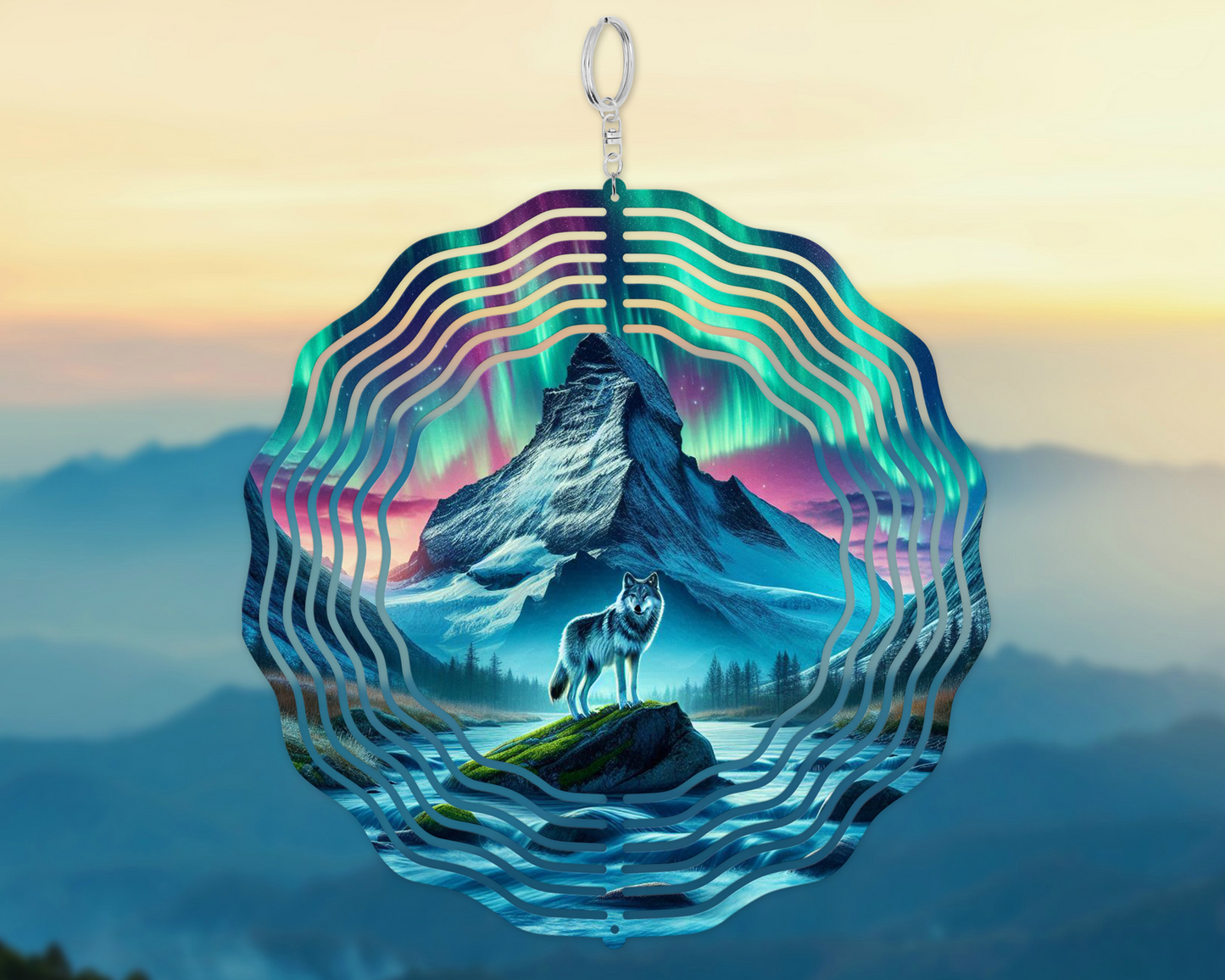 Wolf Garden Decoration, Northern Lights Wind Spinner, Unique Gifts For Mothers Day, Vibrant Garden Wind Spinner, Hanging Wind Spinner for