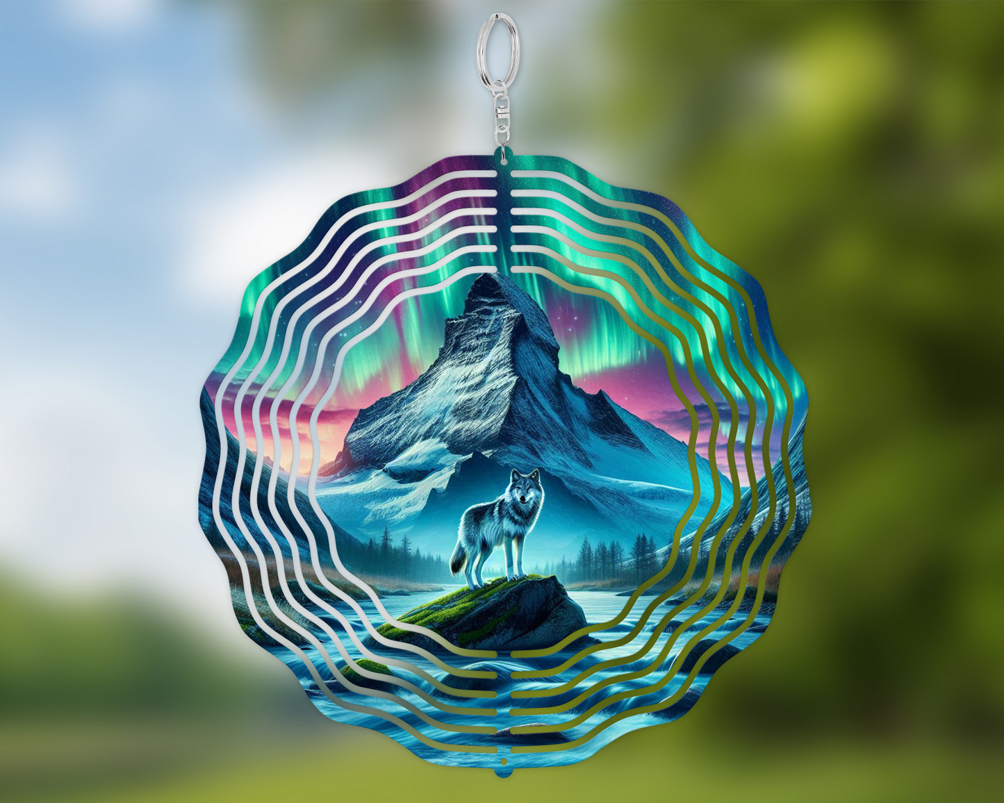 Wolf Garden Decoration, Northern Lights Wind Spinner, Unique Gifts For Mothers Day, Vibrant Garden Wind Spinner, Hanging Wind Spinner for
