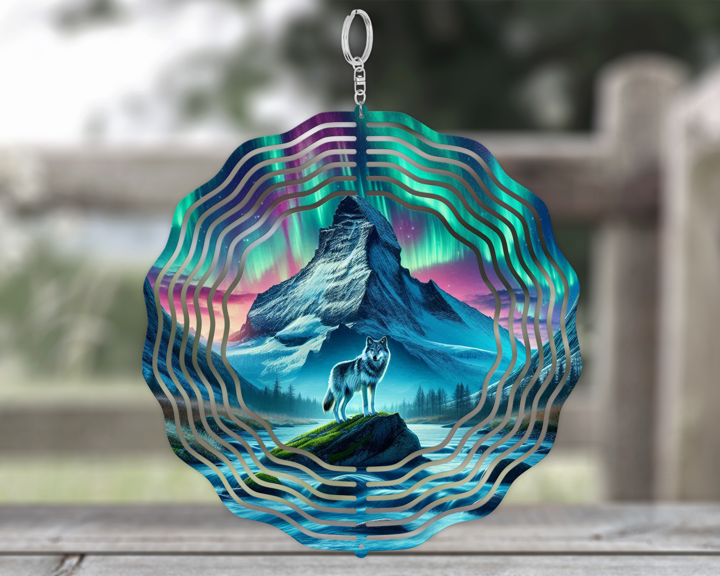 Wolf Garden Decoration, Northern Lights Wind Spinner, Unique Gifts For Mothers Day, Vibrant Garden Wind Spinner, Hanging Wind Spinner for