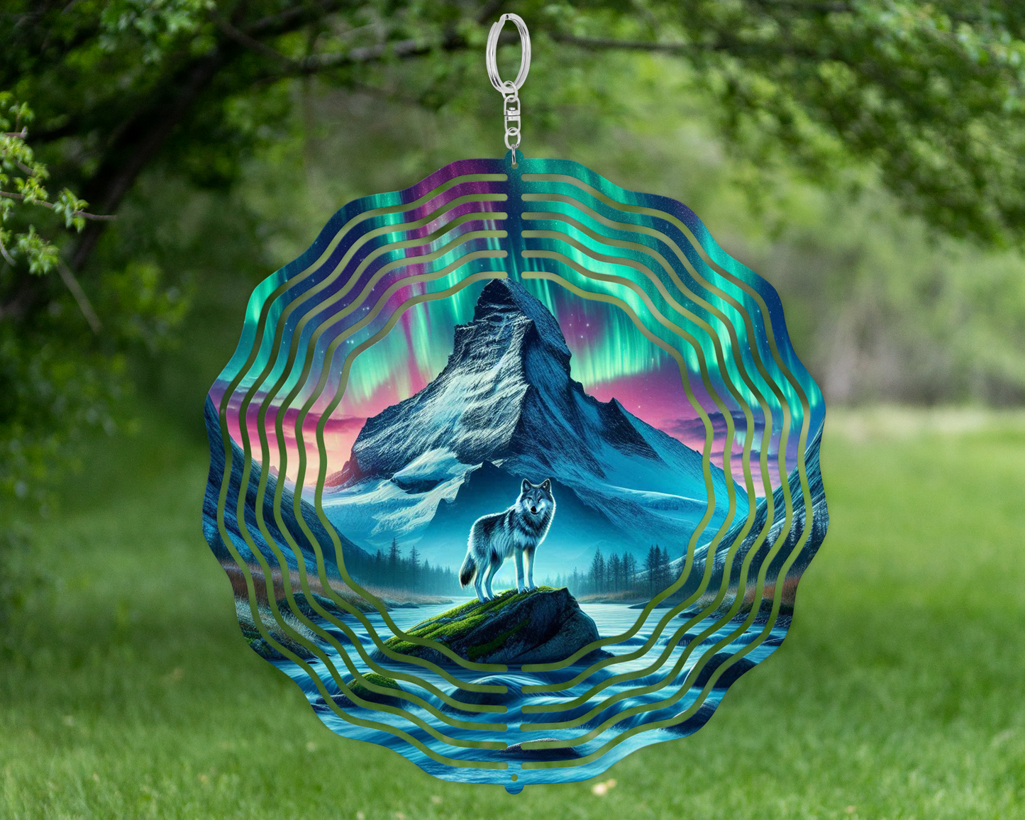Wolf Garden Decoration, Northern Lights Wind Spinner, Unique Gifts For Mothers Day, Vibrant Garden Wind Spinner, Hanging Wind Spinner for