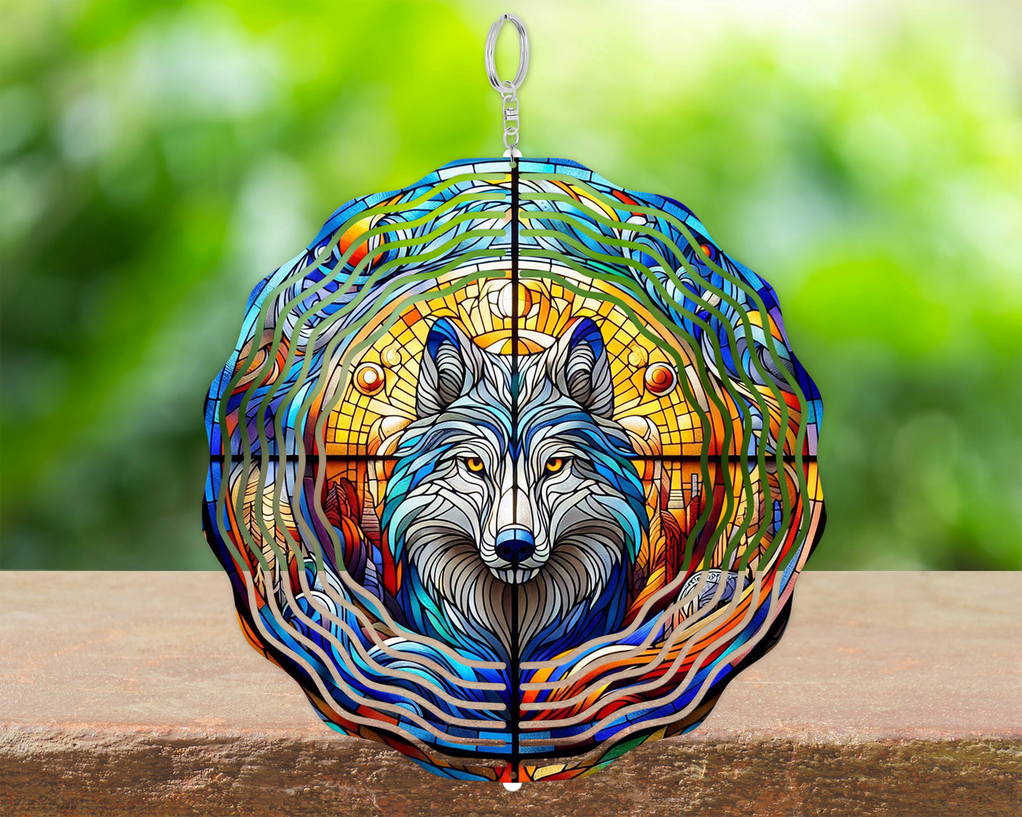 Handcrafted Wolf 3D Wind Spinner with Celestial Background, Nature Inspired Housewarming Gift