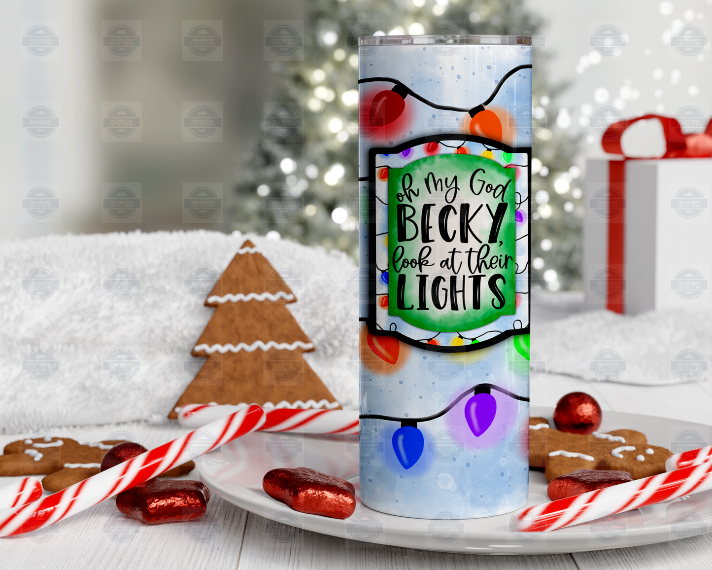 Christmas Lights Tumbler with Straw Lid - Fun Oh My God Becky Design for Holiday Cheer