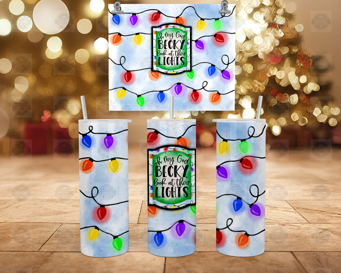 Christmas Lights Tumbler with Straw Lid - Fun Oh My God Becky Design for Holiday Cheer