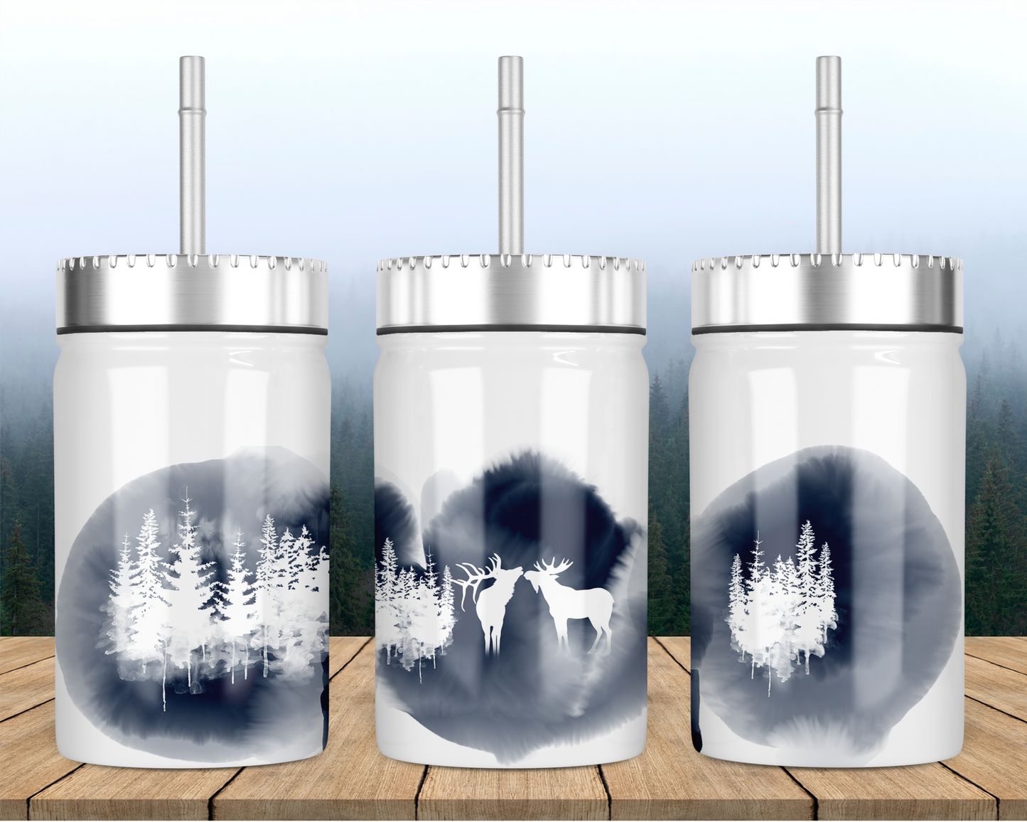 Mason Jar with Lid and Straw, Moose Tumbler, Outdoorsy Gift for Men, Travel Mug for Dad