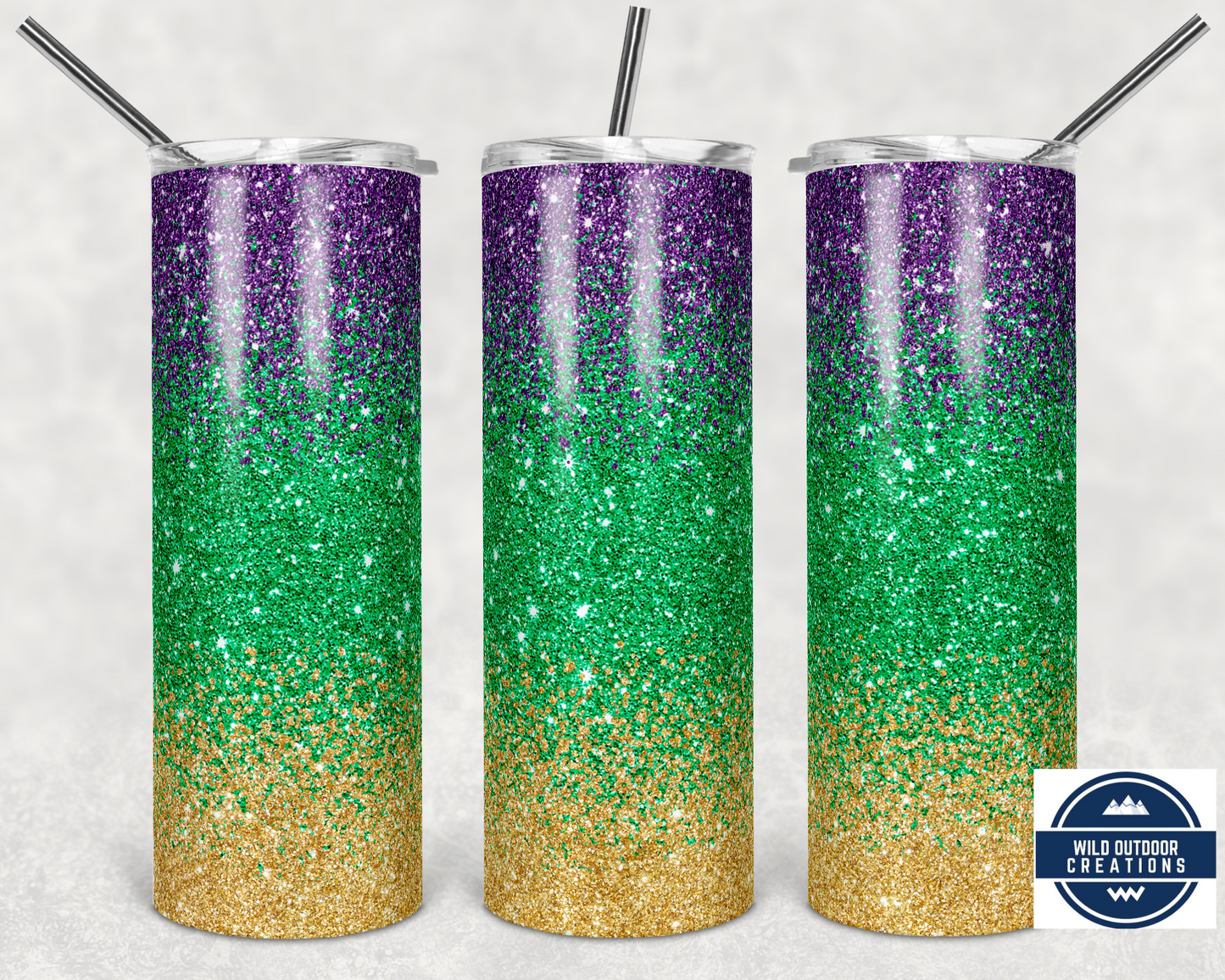 Purple Green and Gold Mardi Gras 20 oz Tumbler, To go cup with lid and straw, Iced Coffee Tumbler, Travel Coffee Mug - Wild Outdoor Creations