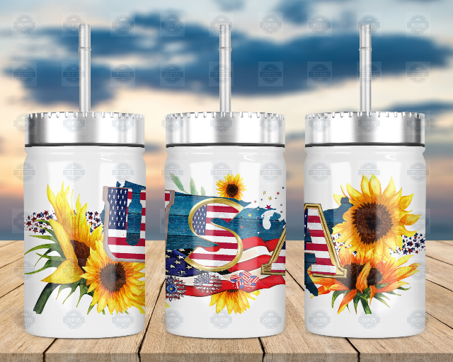Sunflower Mason Jar Cup with Lid and Straw