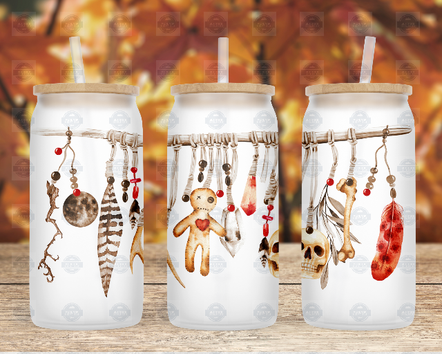 Holiday GLASS Iced Coffee Cup 16oz With Bamboo Lid and Glass Straw
