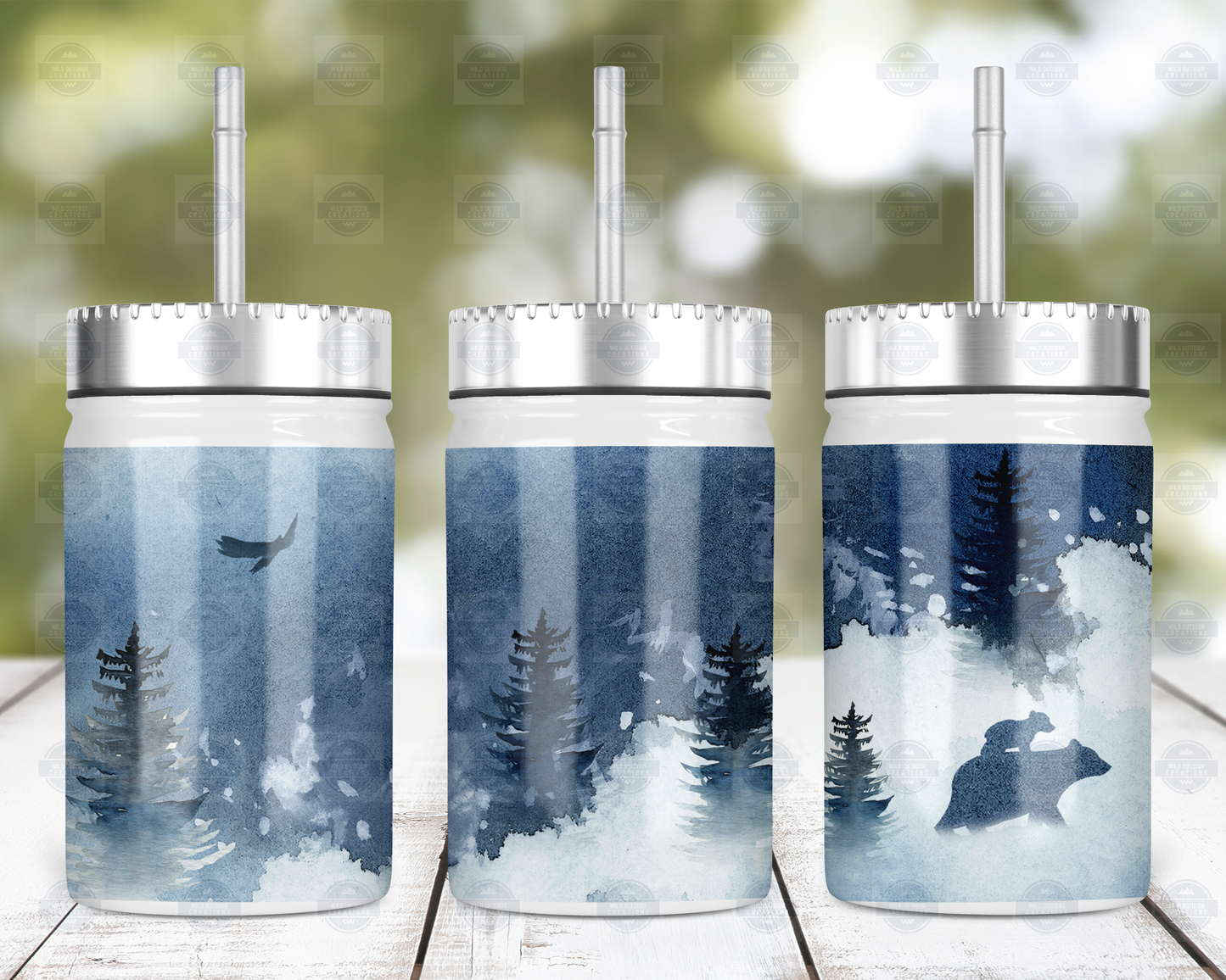 Bear 17oz Mason Jar with Straw and Lid