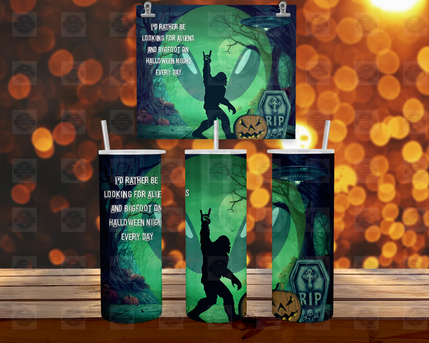 Bigfoot Alien 20oz Skinny Tumbler with Straw Lid - Fun Halloween Drinkware for Unique Celebrations
