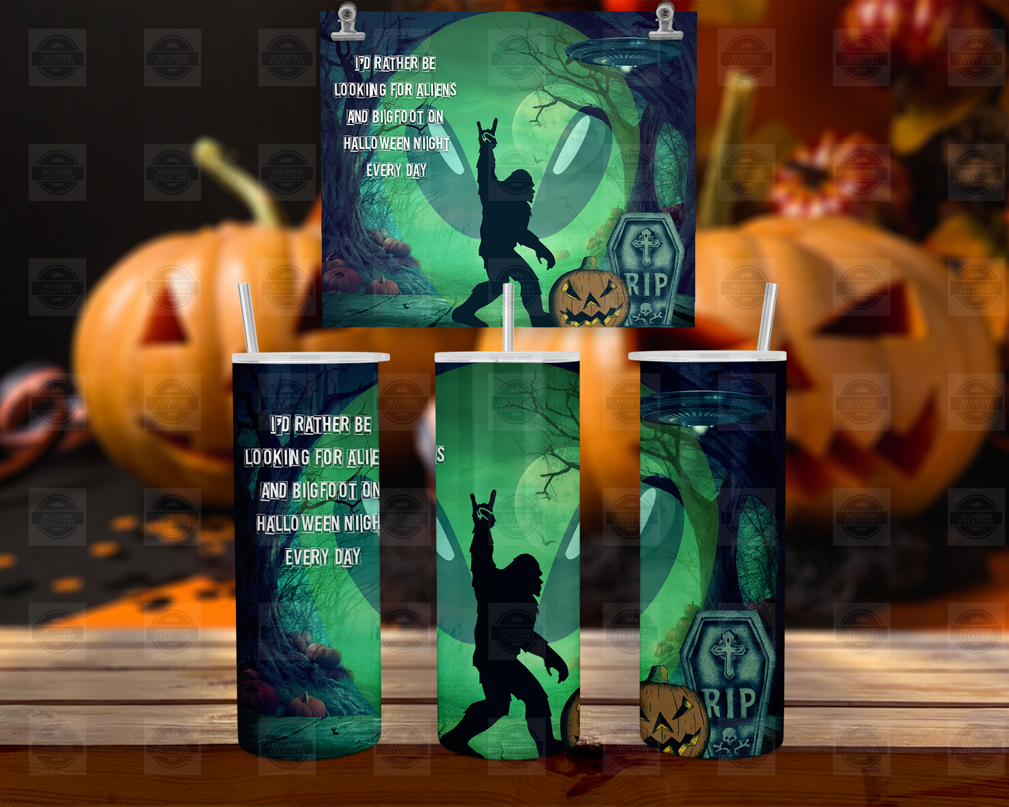 Bigfoot Alien 20oz Skinny Tumbler with Straw Lid - Fun Halloween Drinkware for Unique Celebrations