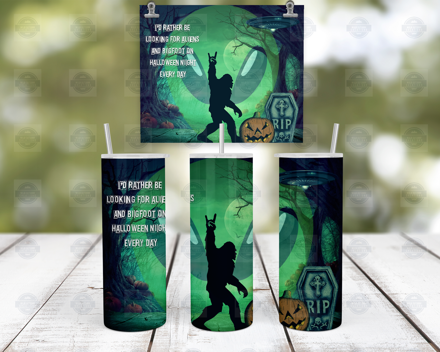 Bigfoot Alien 20oz Skinny Tumbler with Straw Lid - Fun Halloween Drinkware for Unique Celebrations