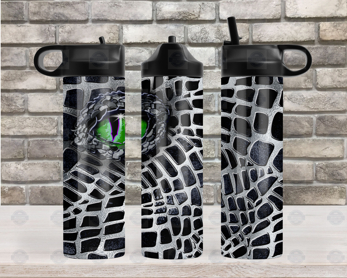Dragon Eye 20oz Travel Water Bottle - Black Silver Flip Top Design for Stylish Hydration