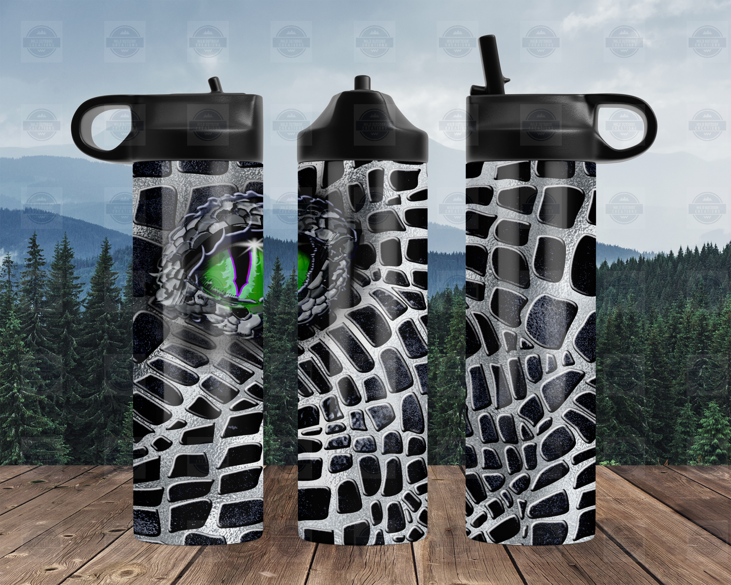 Dragon Eye 20oz Travel Water Bottle - Black Silver Flip Top Design for Stylish Hydration
