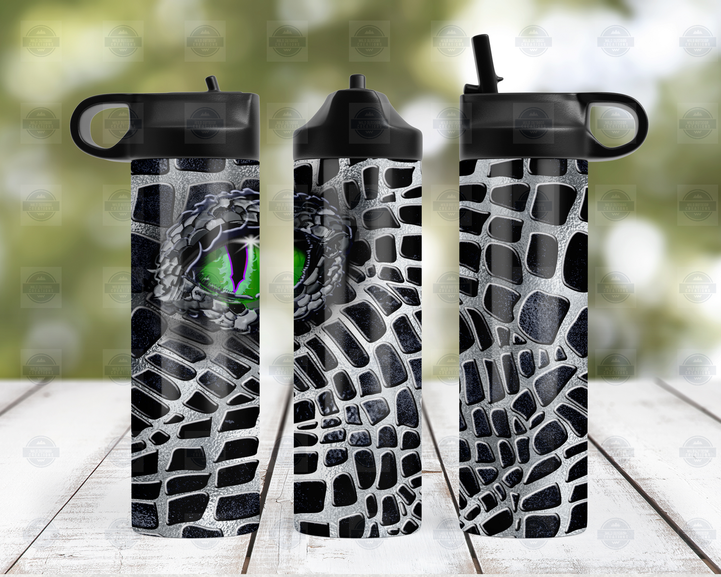 Dragon Eye 20oz Travel Water Bottle - Black Silver Flip Top Design for Stylish Hydration