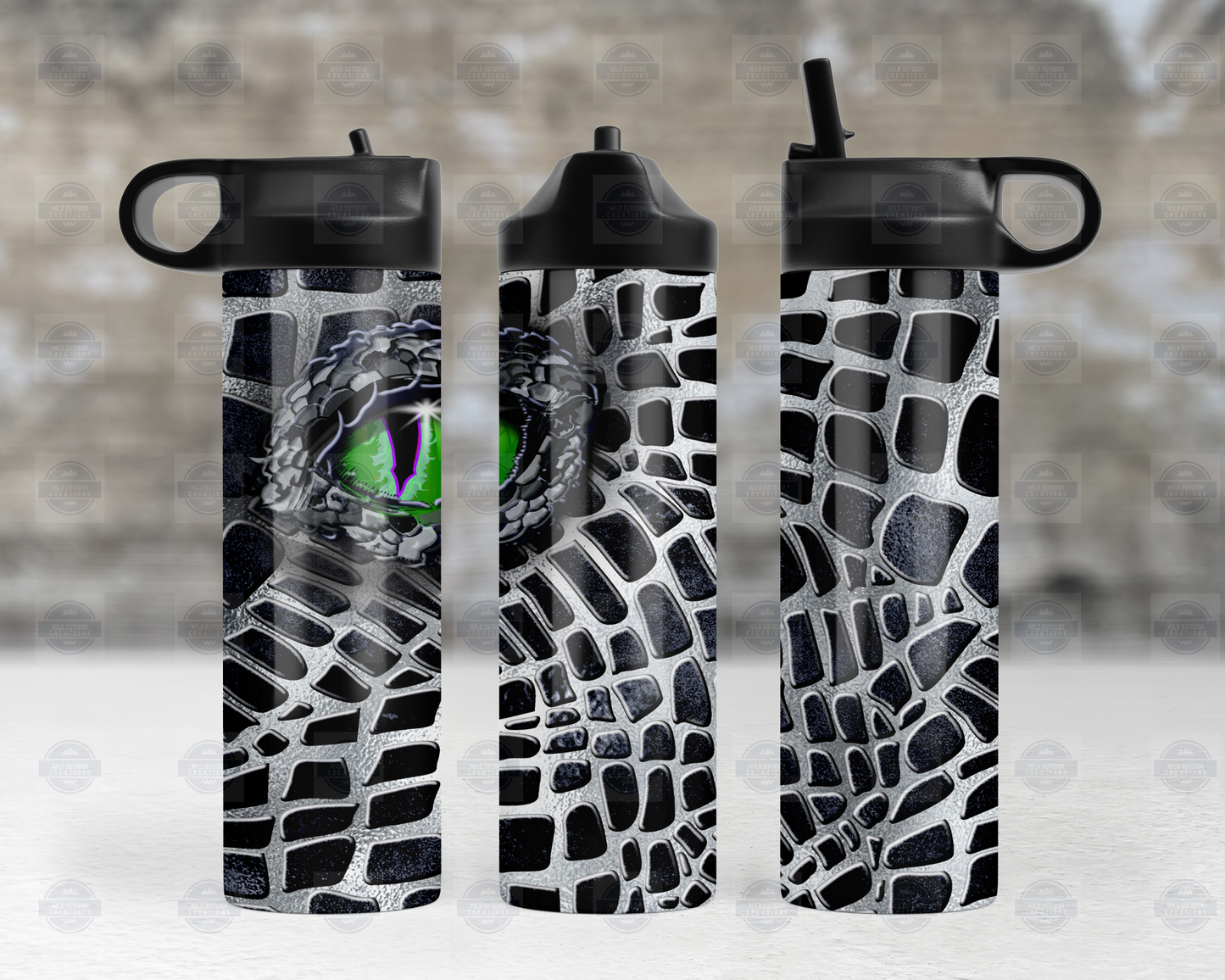 Dragon Eye 20oz Travel Water Bottle - Black Silver Flip Top Design for Stylish Hydration