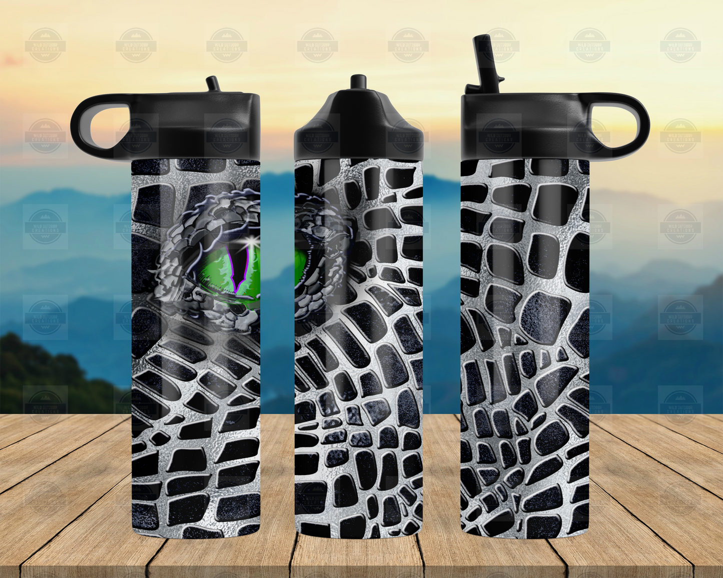 Dragon Eye 20oz Travel Water Bottle - Black Silver Flip Top Design for Stylish Hydration