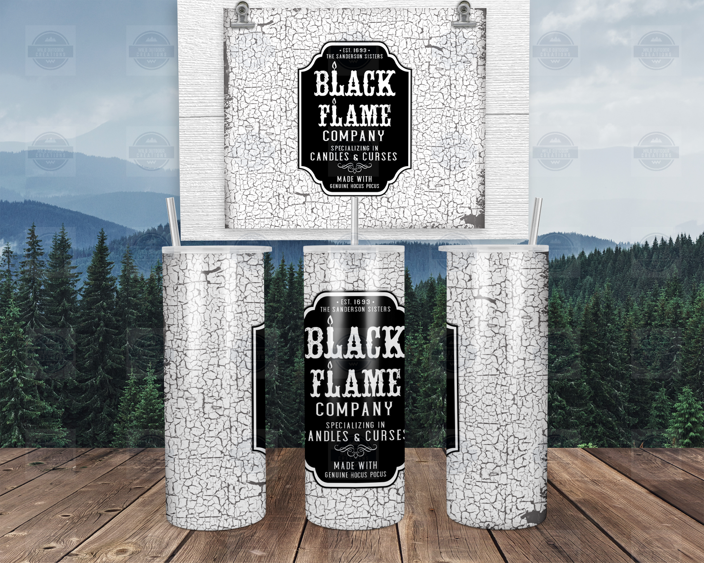 Black Flame Glow in Dark 20oz Skinny Tumbler with Straw and Lid