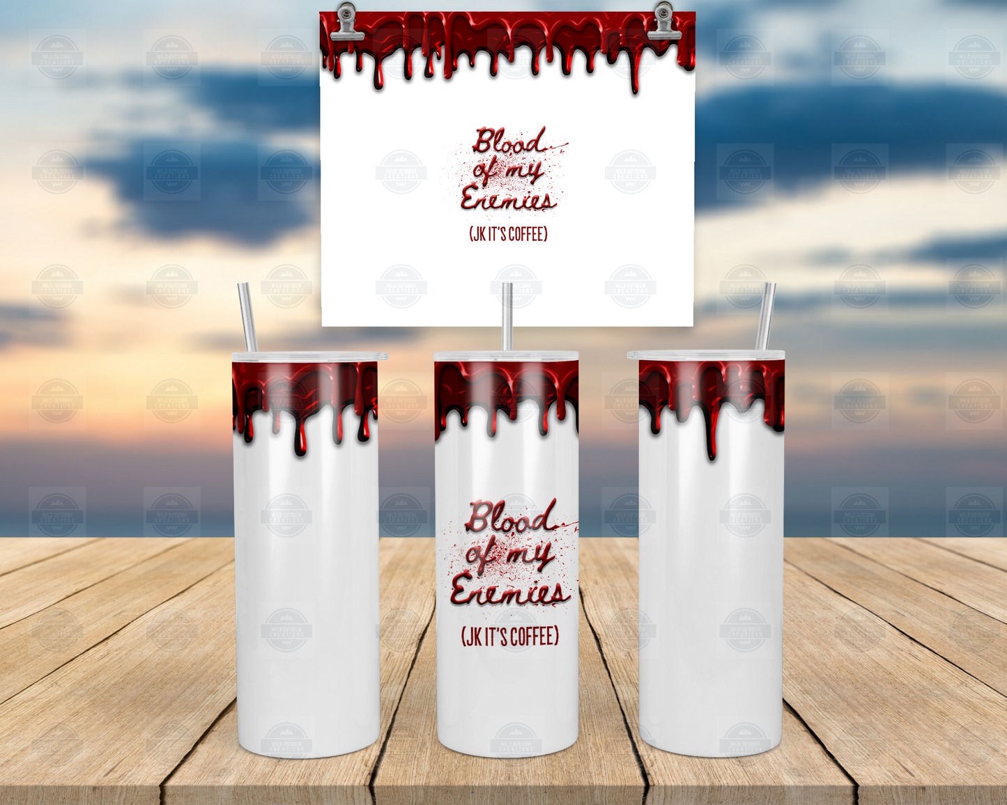 Blood of My Enemies Glow in Dark 20oz Skinny Tumbler with Straw and Lid