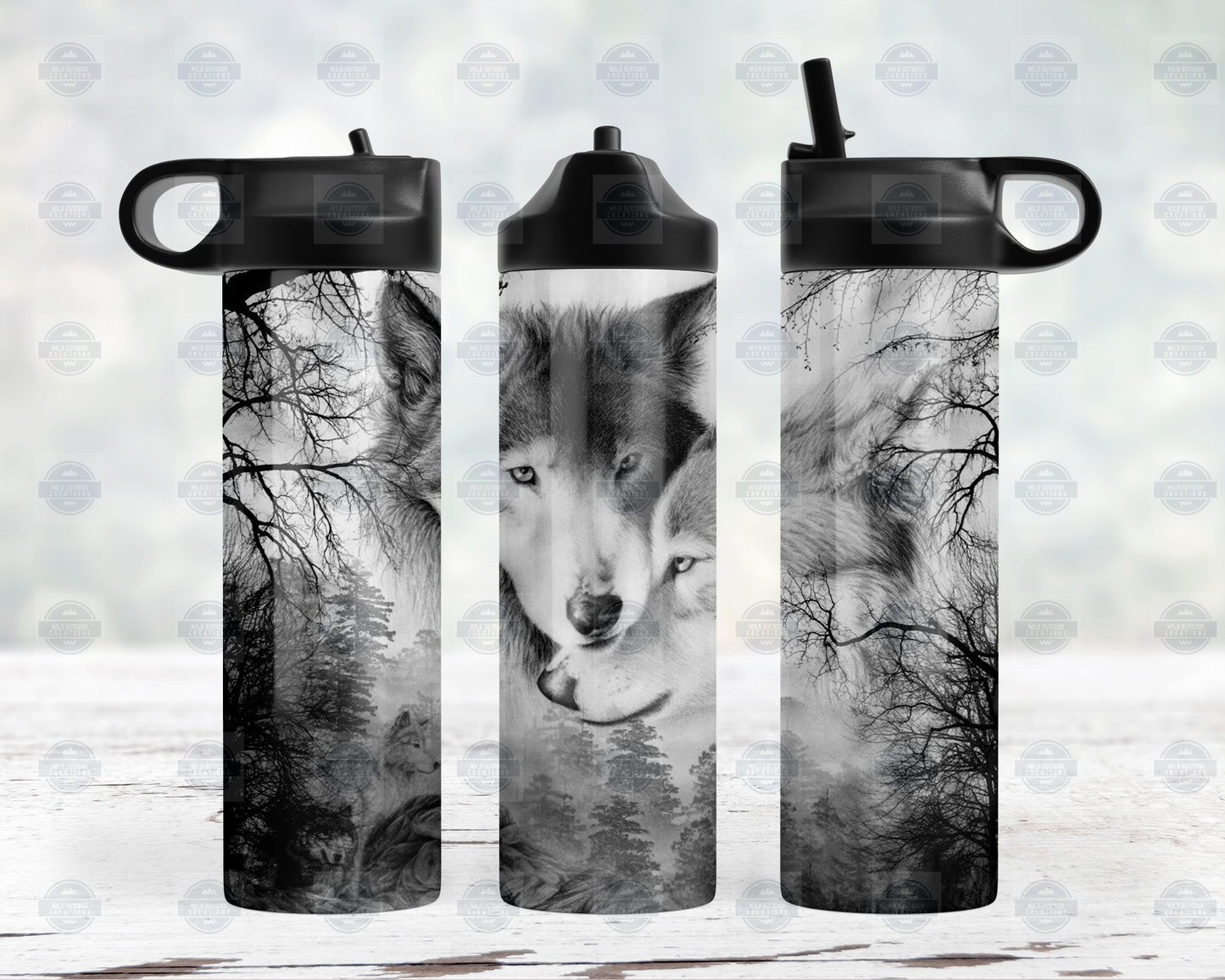 Wolf Water Bottle with Flip Top Lid Straw - Durable Leak-Proof Design for Hydration on the Go