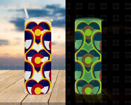 Glow in the Dark Colorado Heart Tumbler with Straw Lid - Perfect for Adventure Lovers