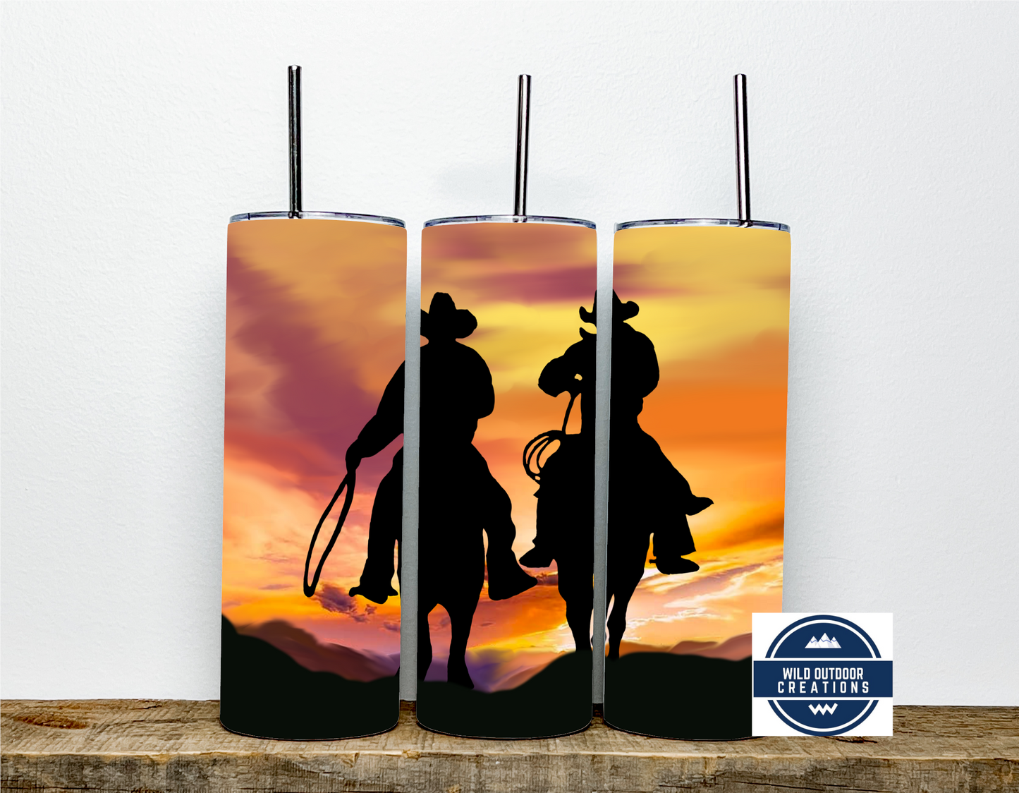 Cowboy Sunset 20oz Skinny Tumbler