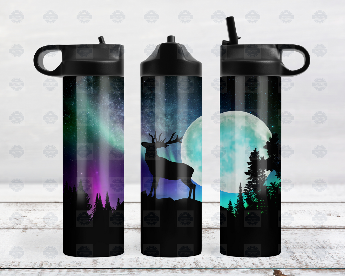 Deer Northern Lights 20oz Flip Top Water Bottle