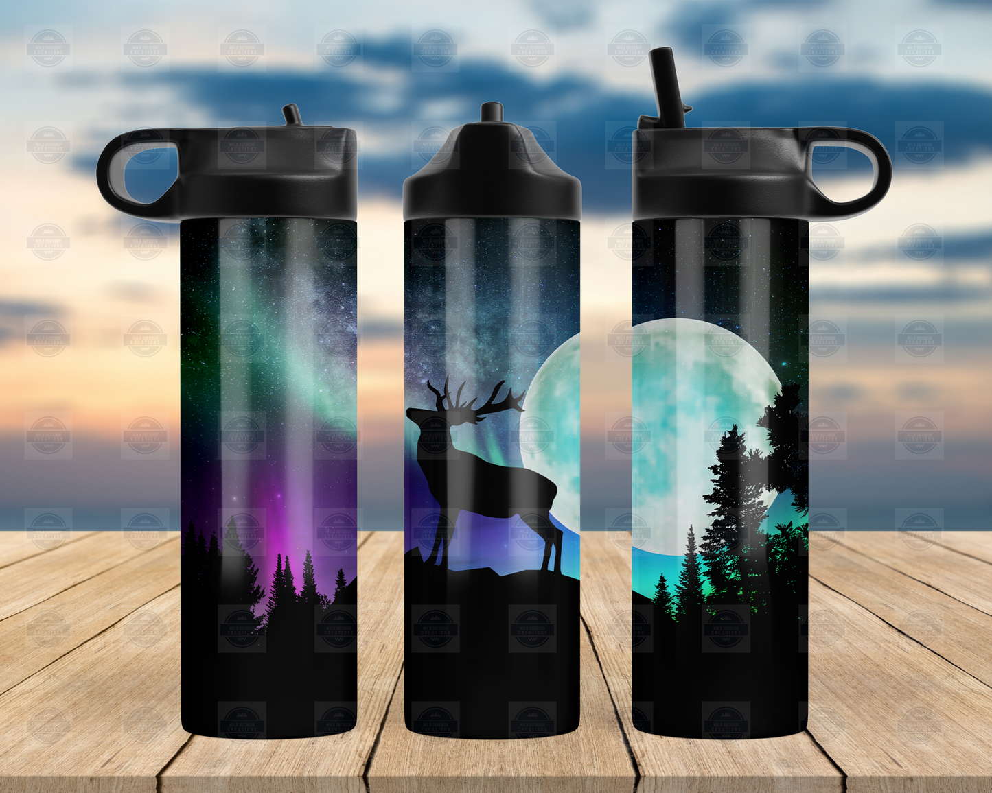 Deer Northern Lights 20oz Flip Top Water Bottle