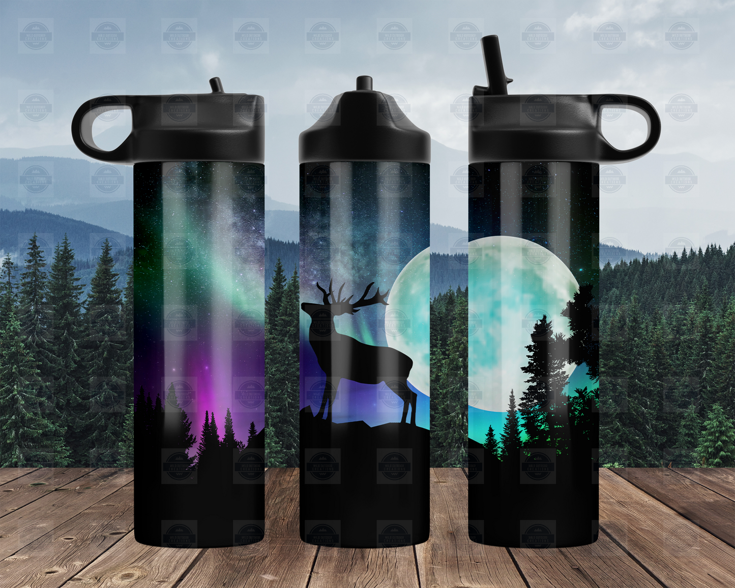 Deer Northern Lights 20oz Flip Top Water Bottle