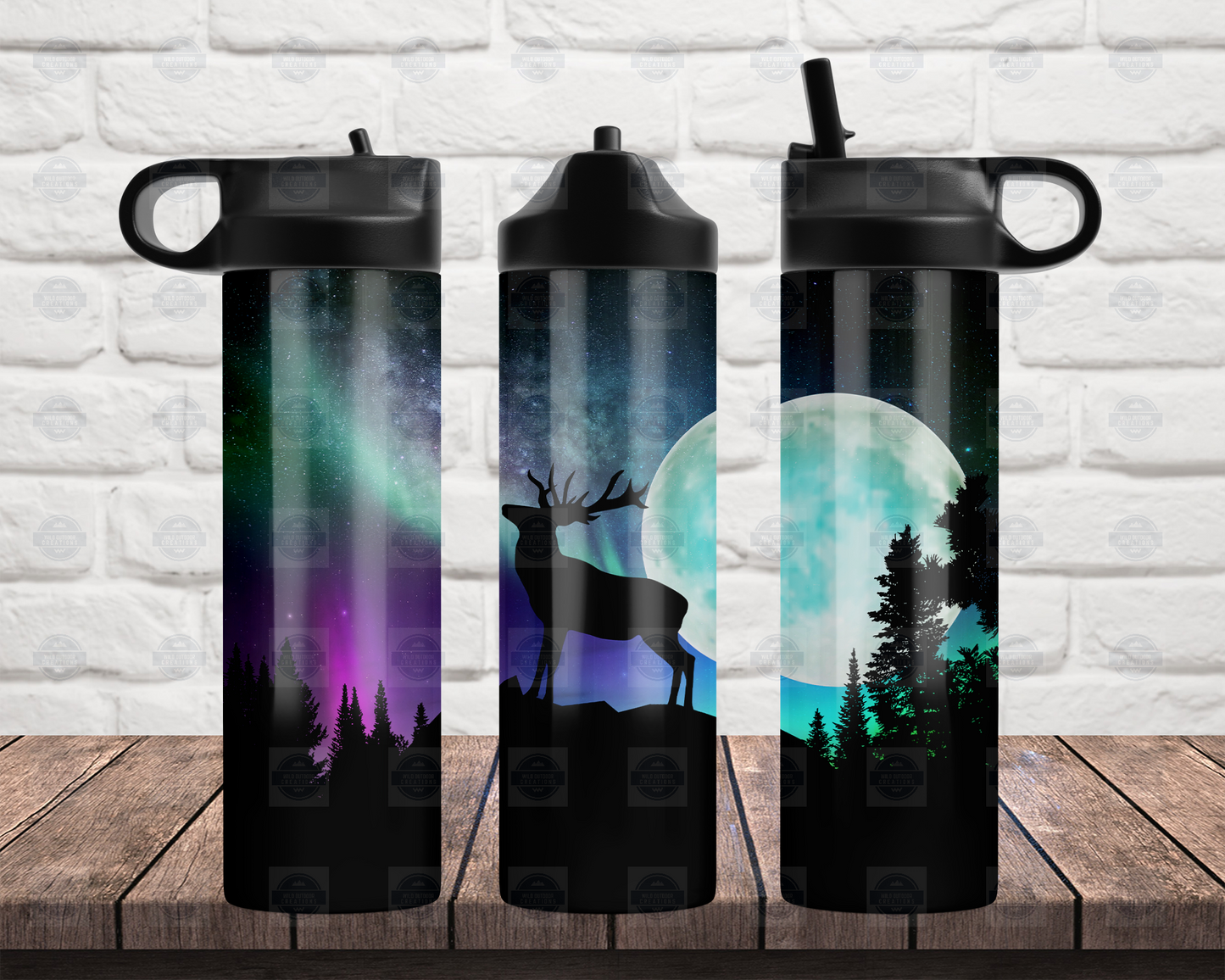 Deer Northern Lights 20oz Flip Top Water Bottle