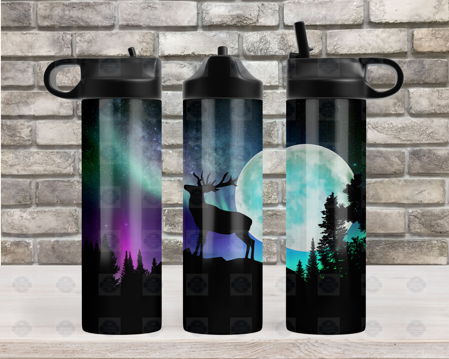 Deer Northern Lights 20oz Flip Top Water Bottle